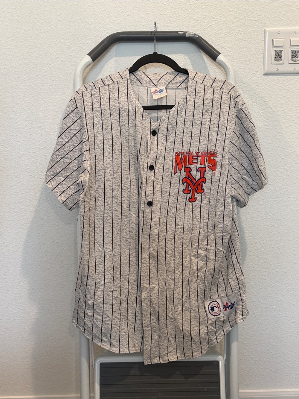 Majestic Gray Pinstripe New York Mets Jersey with Orange Logo